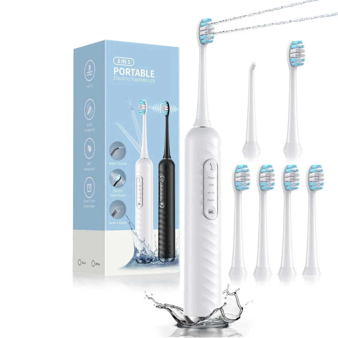 10-Piece Duolosy Electric 3 in 1 Cordless Toothbrush & Water Flosser Combo