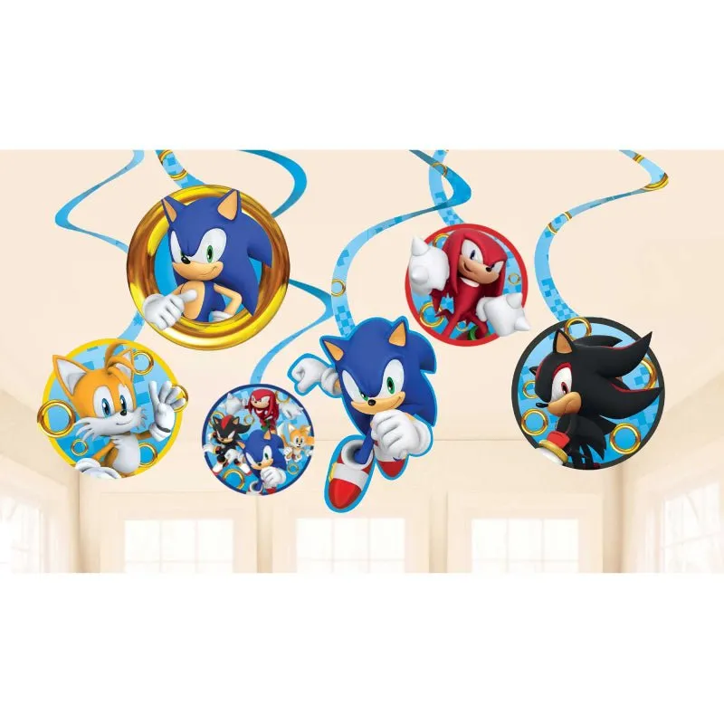 12pk Super Sonic The Hedgehog Party Hanging Spiral Swirls