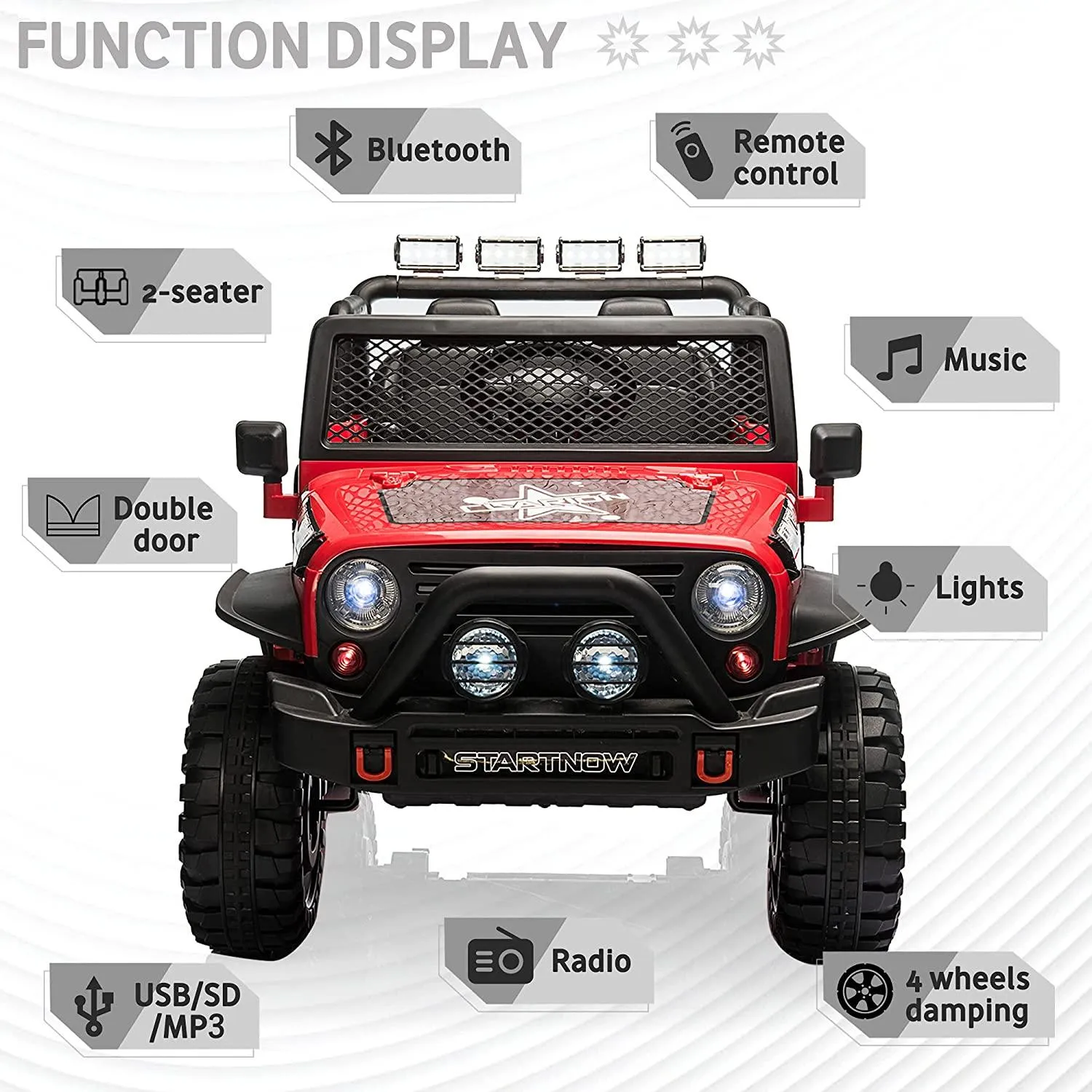 12V Electric Kids Ride On Car 2- Seat SUV Truck w/ Remote Control/ Spring Suspension/ LED Lights/ Bluetooth/ MP3