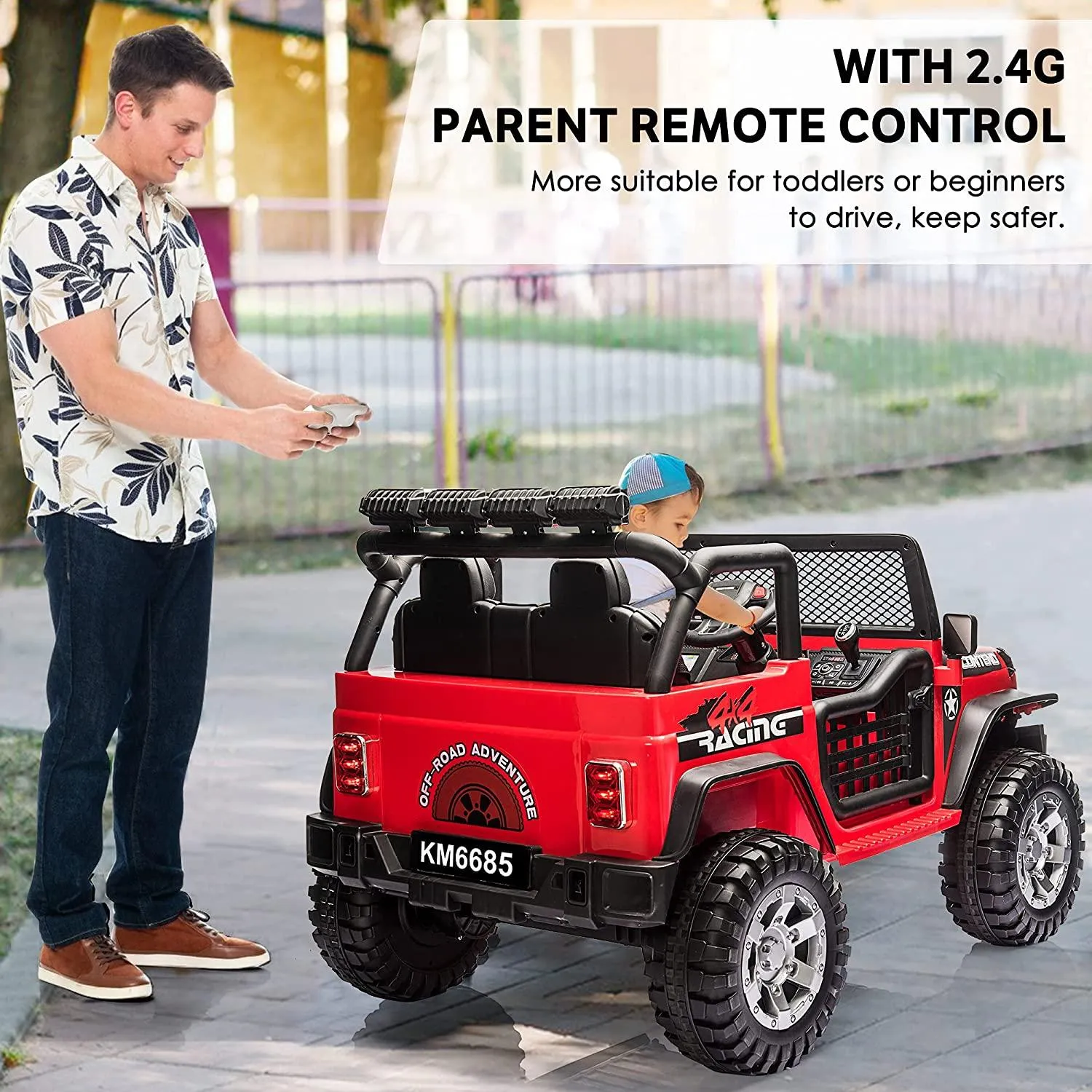 12V Electric Kids Ride On Car 2- Seat SUV Truck w/ Remote Control/ Spring Suspension/ LED Lights/ Bluetooth/ MP3