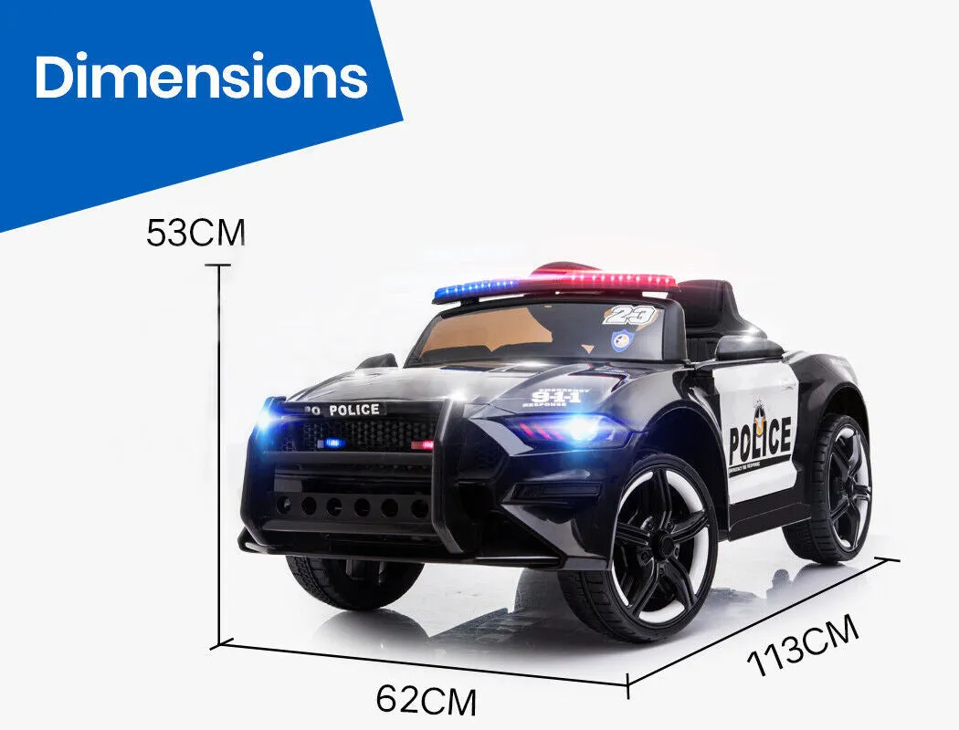 12V Kids Police Ride-On Car w/ Remote, Music, Lights - Rovo Kids