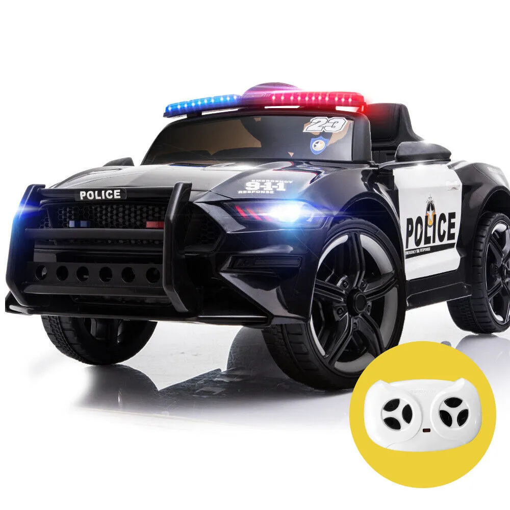 12V Kids Police Ride-On Car w/ Remote, Music, Lights - Rovo Kids