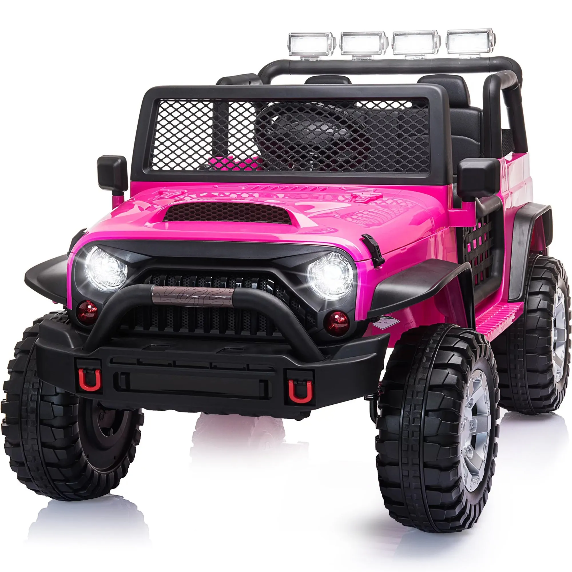 12V kids Ride On Jeep with Remote Control, Electric Car for Kids 3-8 Years, 3 Speeds, LED Lights, MP3 Player - Rose Red