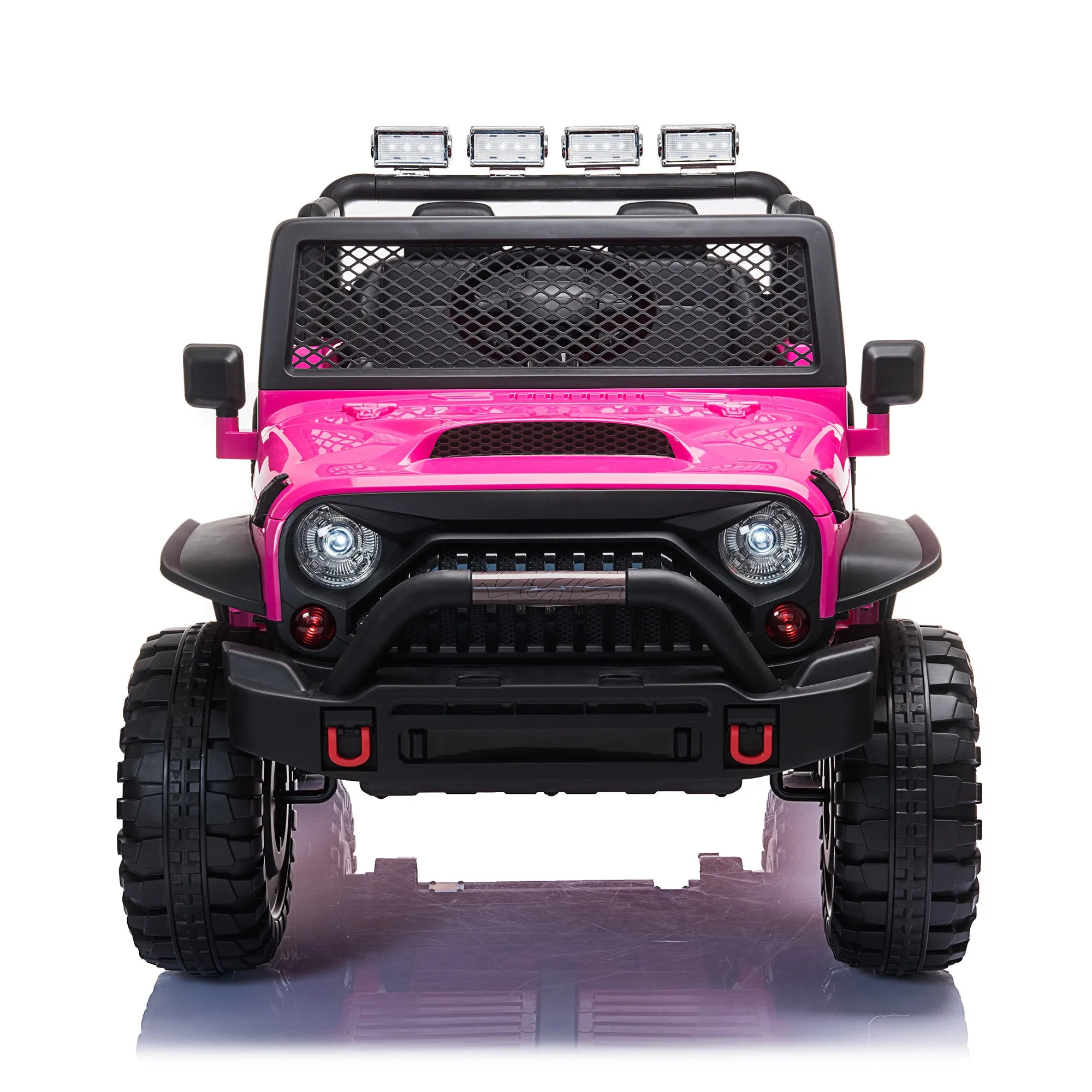 12V kids Ride On Jeep with Remote Control, Electric Car for Kids 3-8 Years, 3 Speeds, LED Lights, MP3 Player - Rose Red