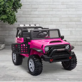 12V kids Ride On Jeep with Remote Control, Electric Car for Kids 3-8 Years, 3 Speeds, LED Lights, MP3 Player - Rose Red