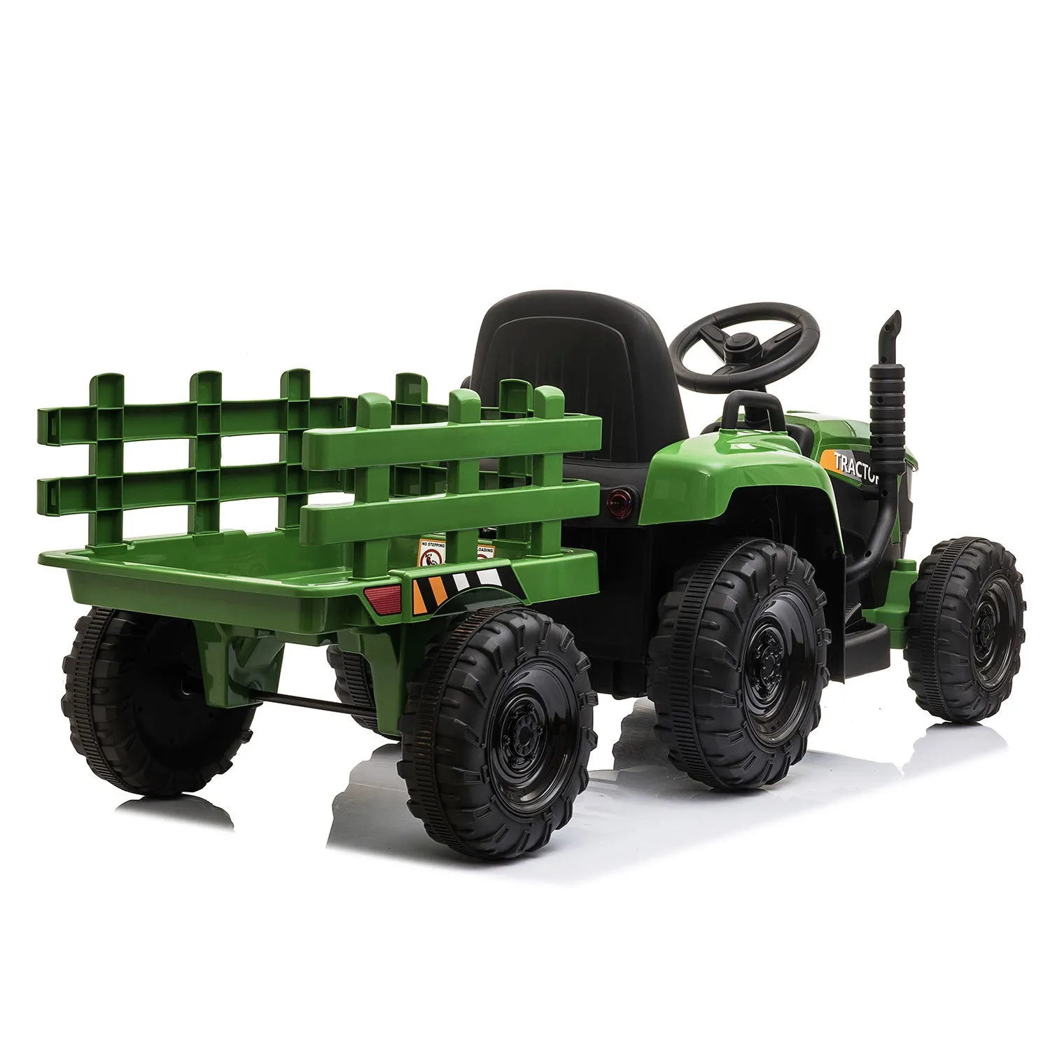 12V Kids Ride On Tractor with Trailer, Battery Powered Electric Car w/ Music, USB, Music, LED Lights, Vehicle Toy for 3 to 6 Ages, Dark Green