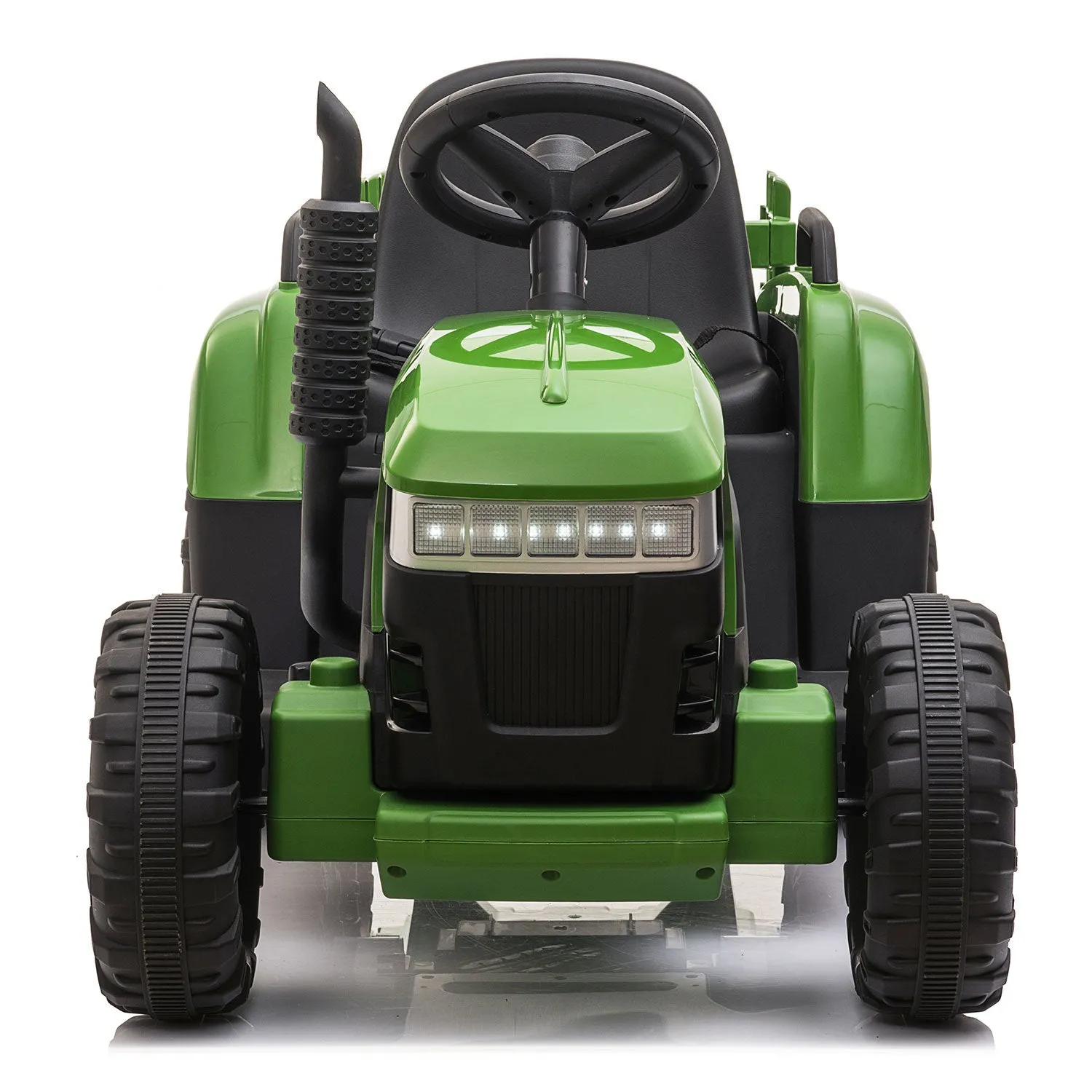 12V Kids Ride On Tractor with Trailer, Battery Powered Electric Car w/ Music, USB, Music, LED Lights, Vehicle Toy for 3 to 6 Ages, Dark Green