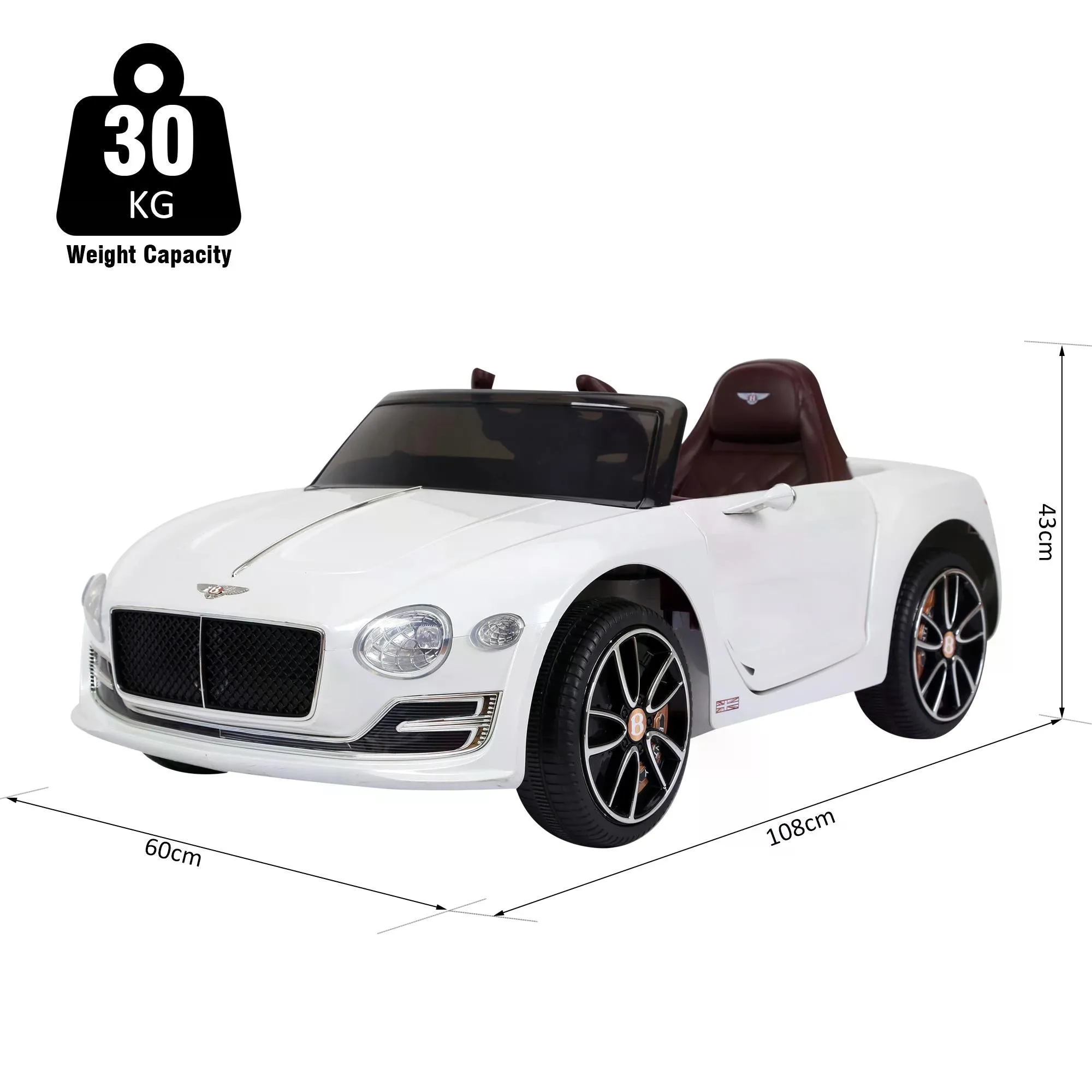 12V Ride on Car with LED Lights, Kids Electric Car Ride on Toys Bentley Licensed MP3 Player, White