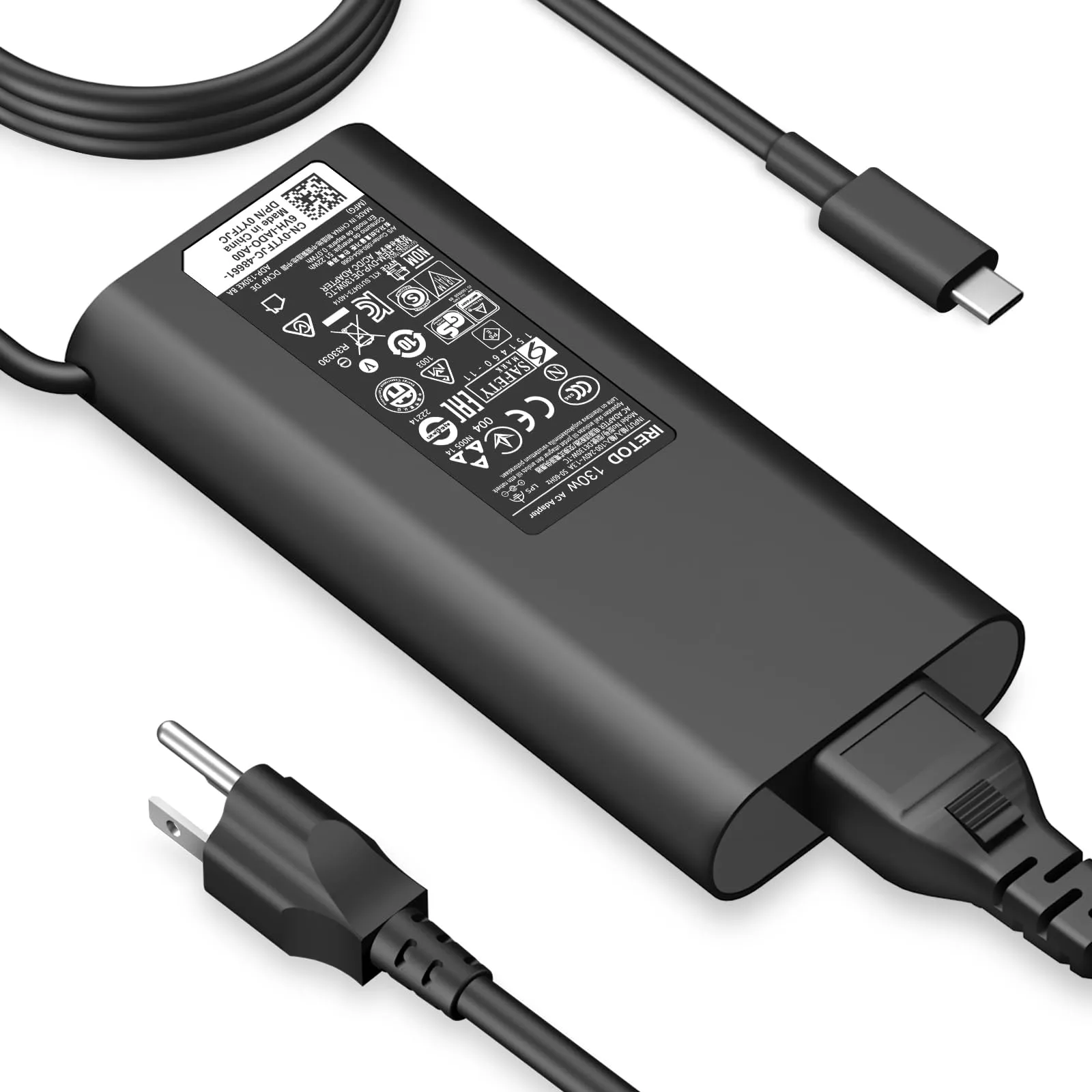 130W USB C Laptop Charger for Dell Latitude XPS 15 5530 2in1 5550 5750 3560 3550 3551 Latitude 9410 9510 9575 5520 5510 5420 7210 7410 7310 Fast Charging Type C Travel Laptop Power Adapter