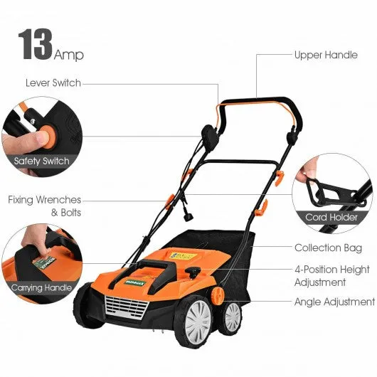 13Amp Corded Scarifier 15” Electric Lawn Dethatcher-Orange