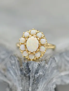 14K Antique Victorian White Opal Cluster Ring