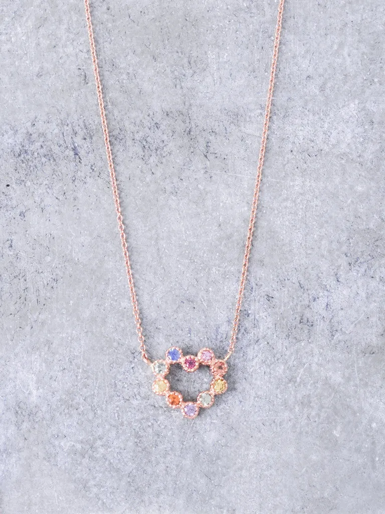 14K Rainbow Sapphire Heart Necklace