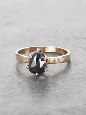 14K Rustic Black Diamond Pear Ring