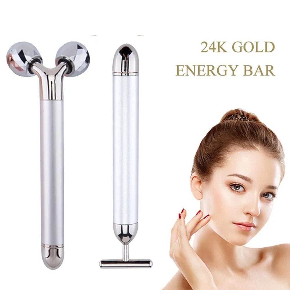 24k Gold Energy Beauty Bar Facial Face Massager 3D Roller Electric