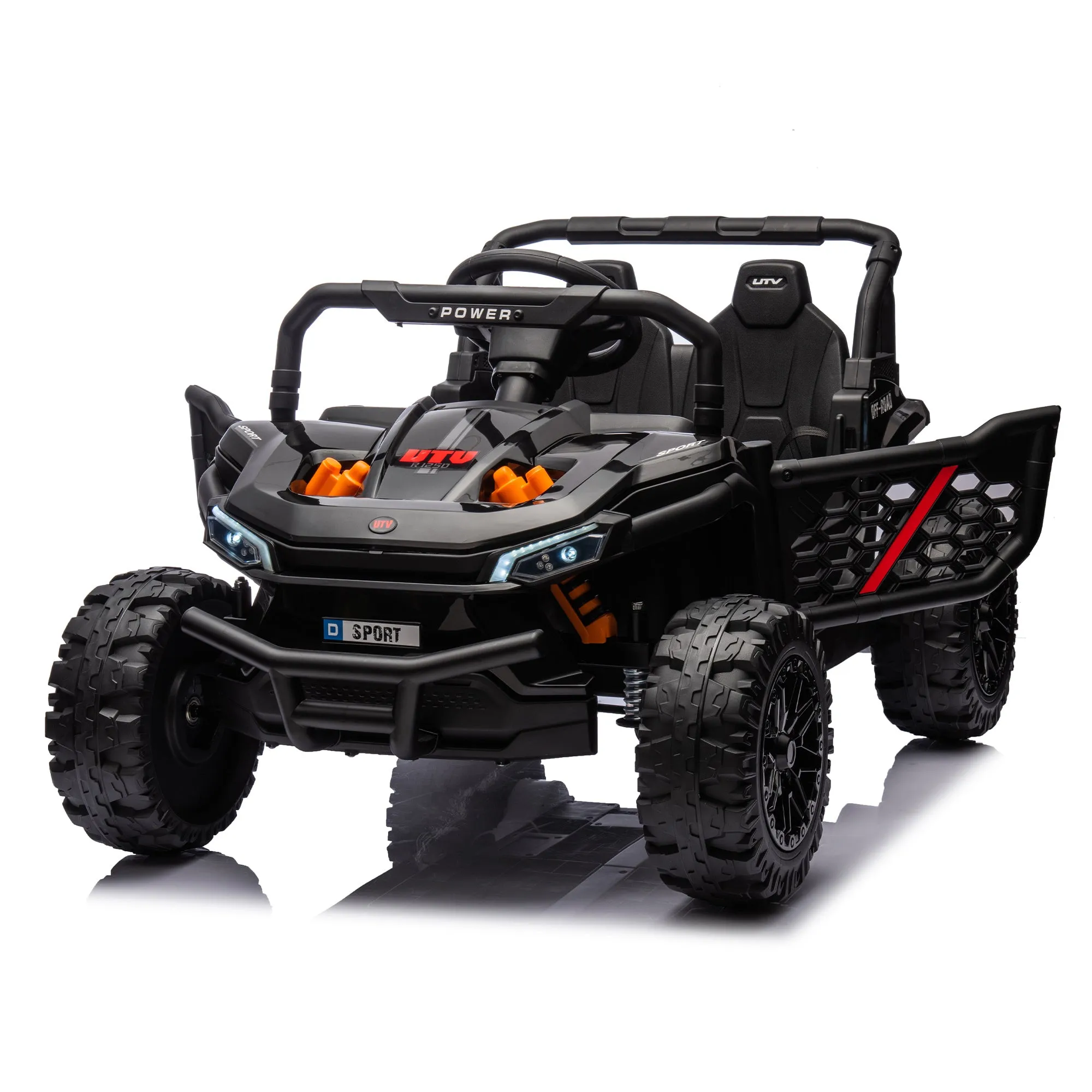 24V Kids Ride On UTV,Electric Toy For Kids w/Parents Remote Control,Four Wheel suspension,Low Start,Adjustable speed,Multimedia player,Early Education,Bluetooth,Rear storage space for kids aged 3 .