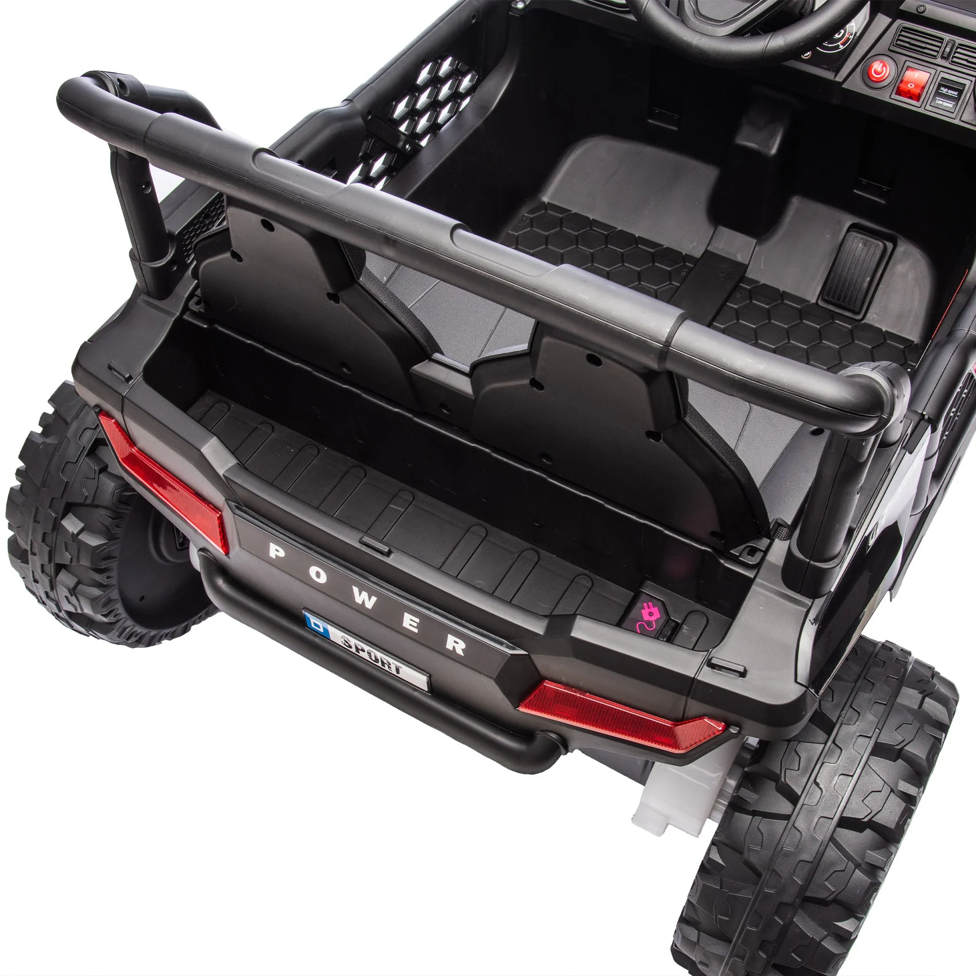 24V Kids Ride On UTV,Electric Toy For Kids w/Parents Remote Control,Four Wheel suspension,Low Start,Adjustable speed,Multimedia player,Early Education,Bluetooth,Rear storage space for kids aged 3 .