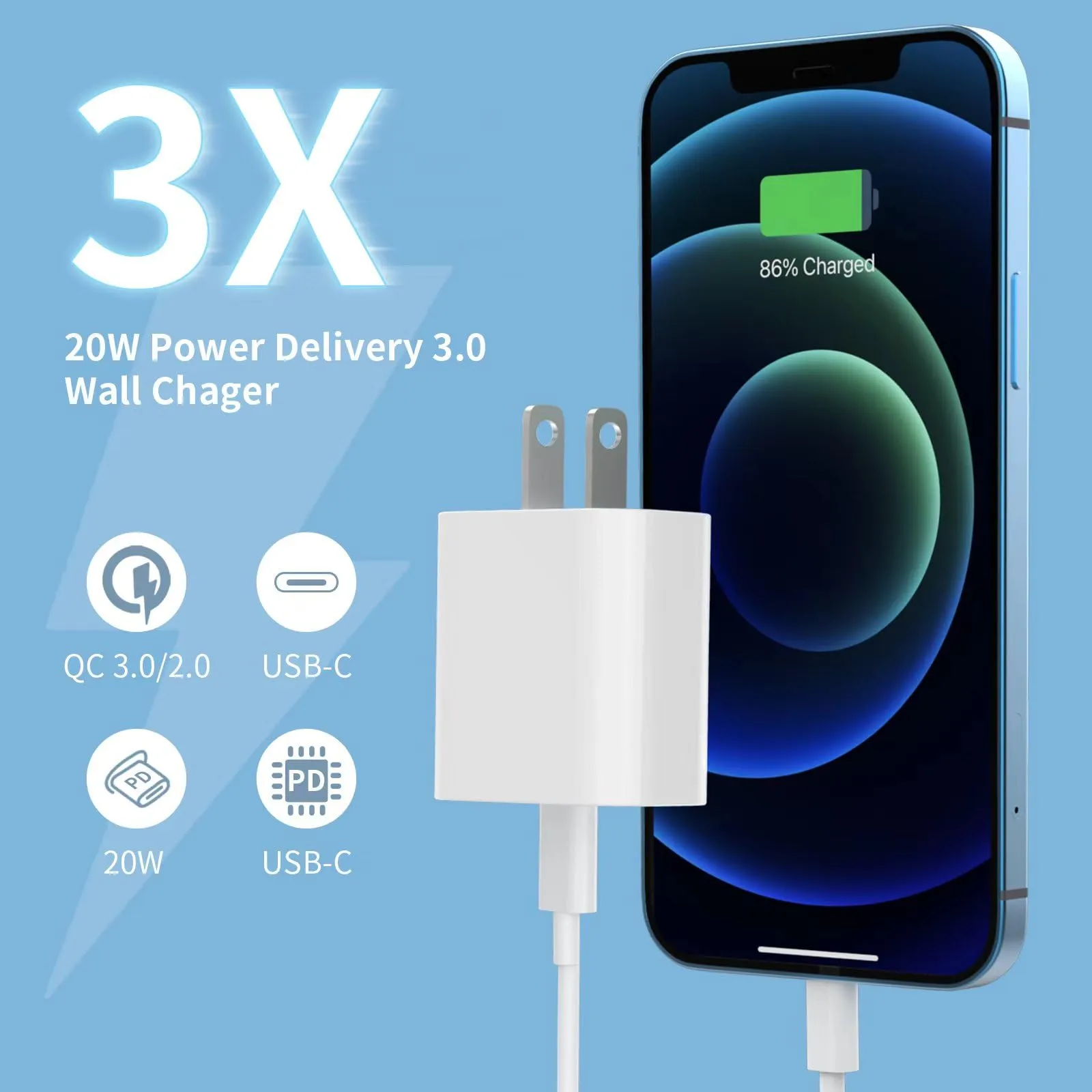 4Pack USB C Charger Block, iGENJUN 20W for Phone Fast Charger Wall Charger with PD 3.0, Compact Type C Power Adapter for Phone 16/15/14/13, Galaxy, Pixel, AirPods Pro (Arctic White)