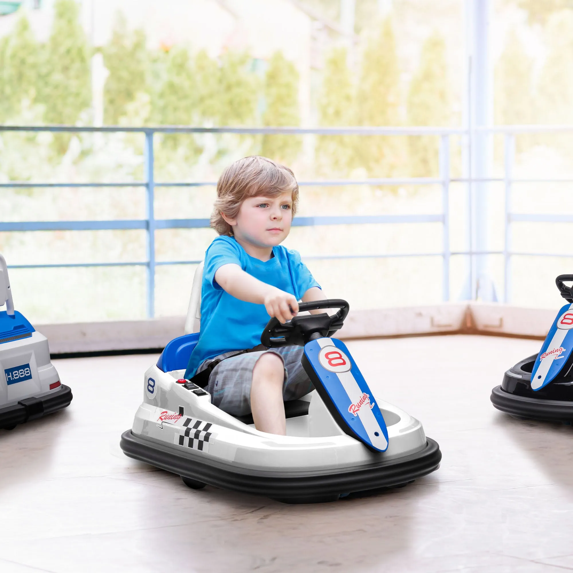 6V Kids Bumper Car, 360° Rotation Waltz Car w/ 2 Speeds - White