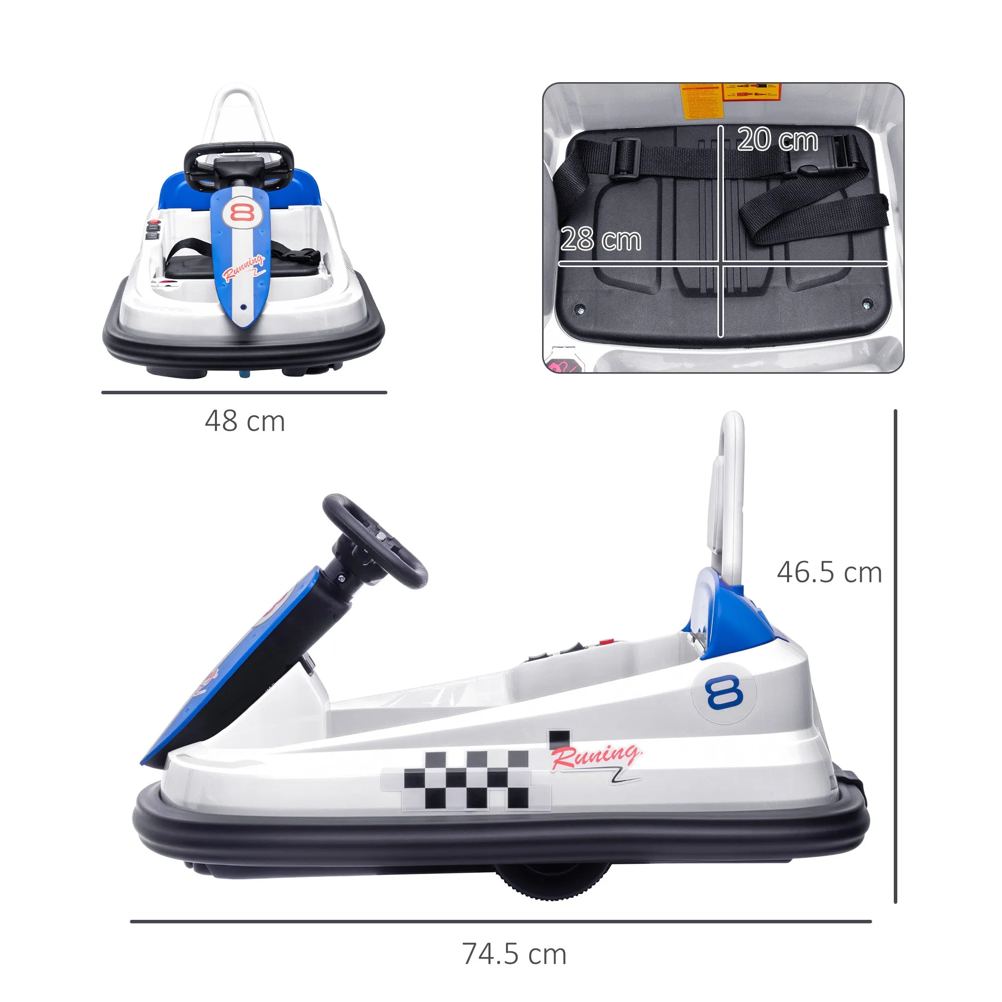 6V Kids Bumper Car, 360° Rotation Waltz Car w/ 2 Speeds - White