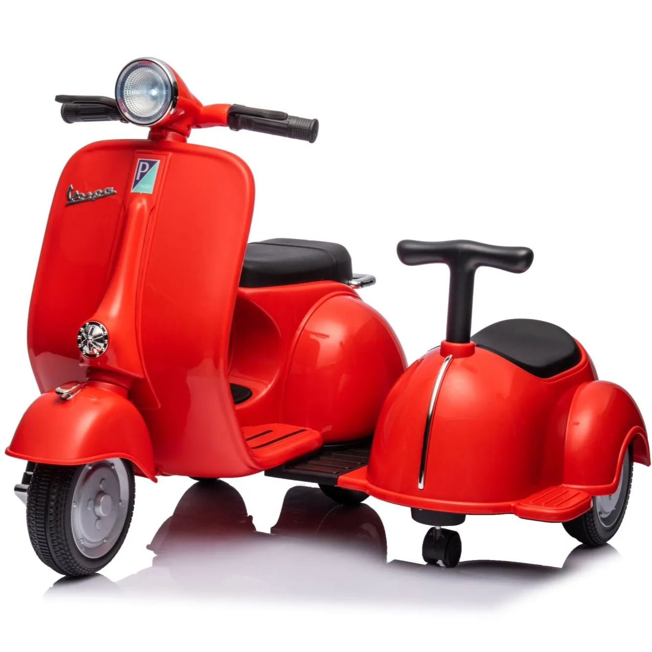 6V LICENSED Vespa Scooter Motorcycle with Side Car for kids, Red