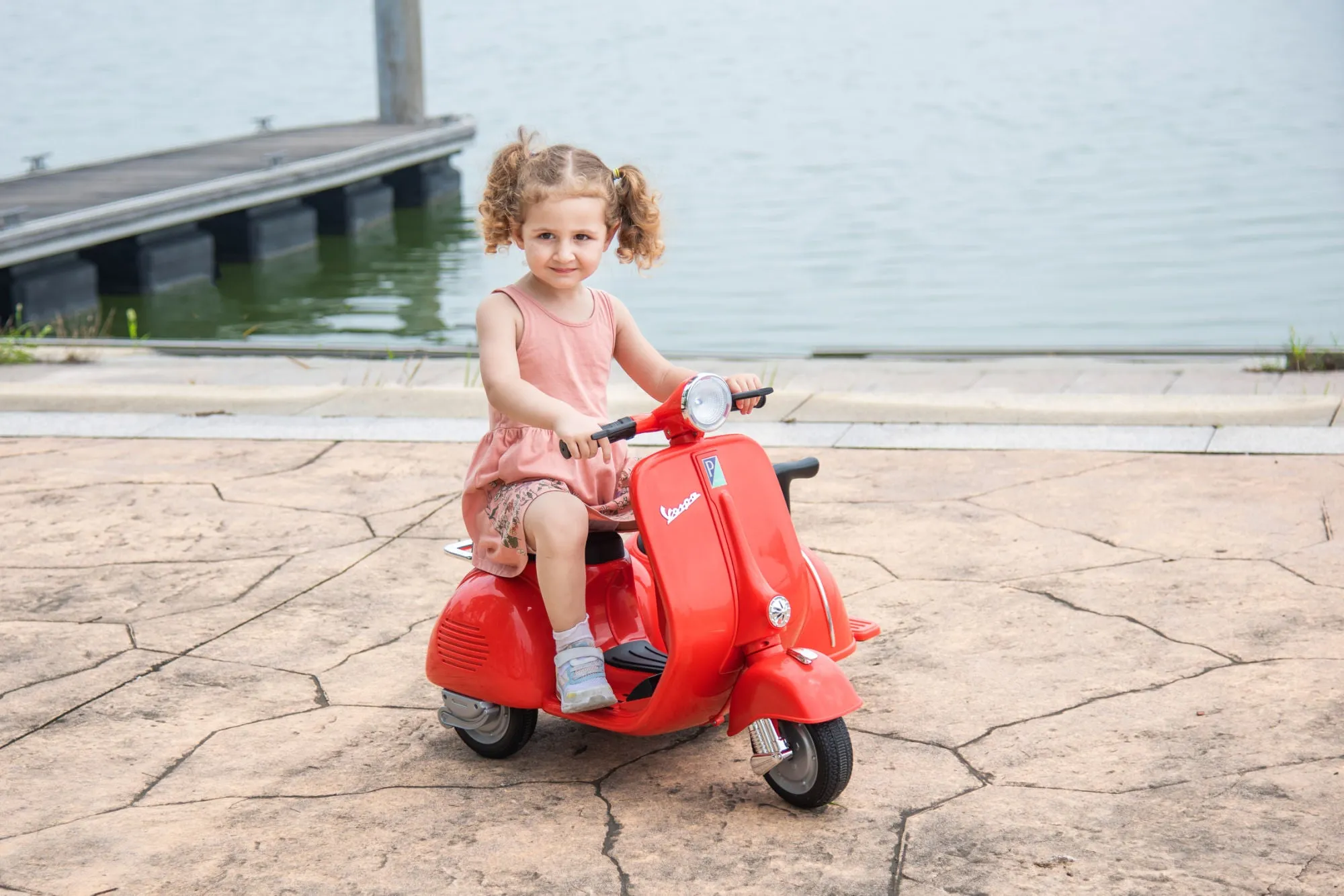 6V LICENSED Vespa Scooter Motorcycle with Side Car for kids, Red