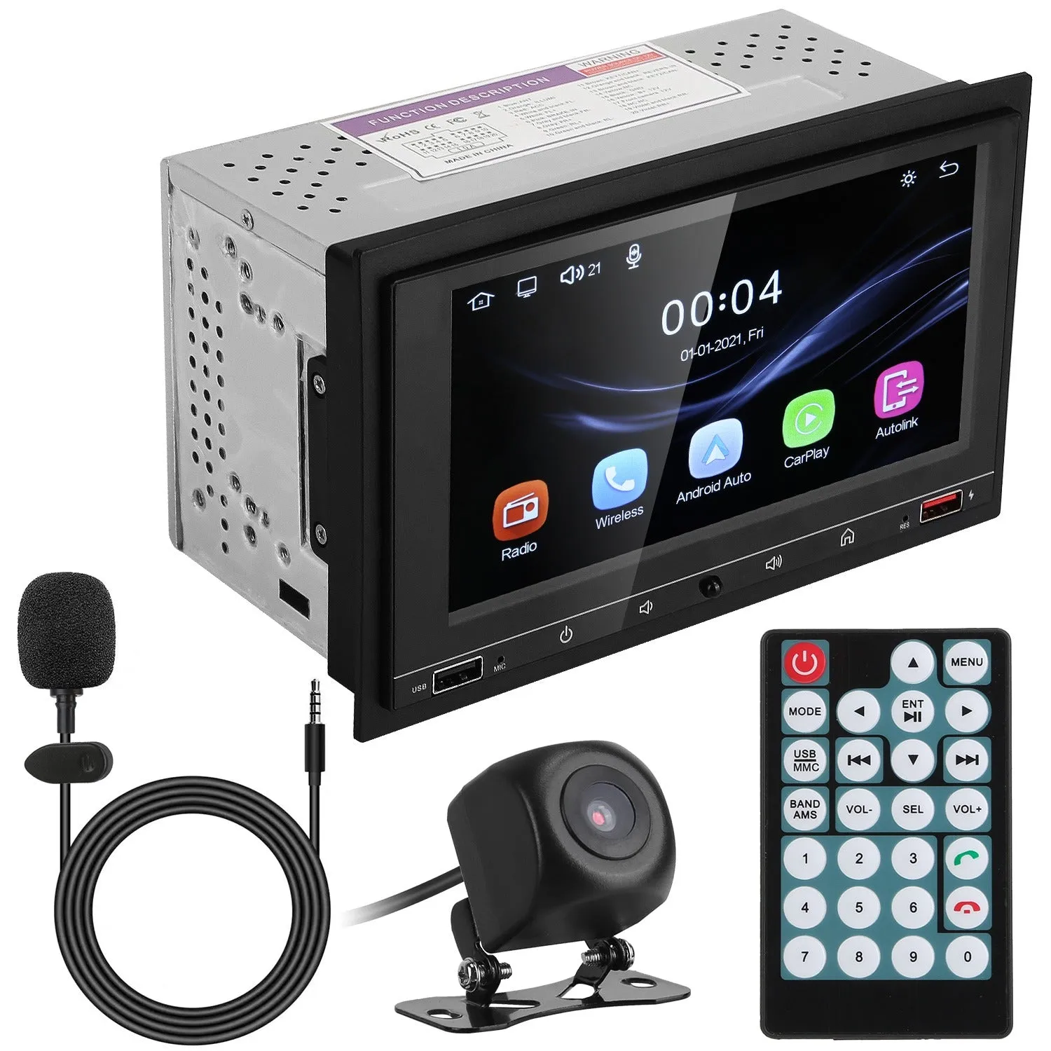 7In Universal Wireless Car MP5 Player 1080P Video Player Stereo Audio FM Radio Aux/USB Input with Rear View Camera Remote Control