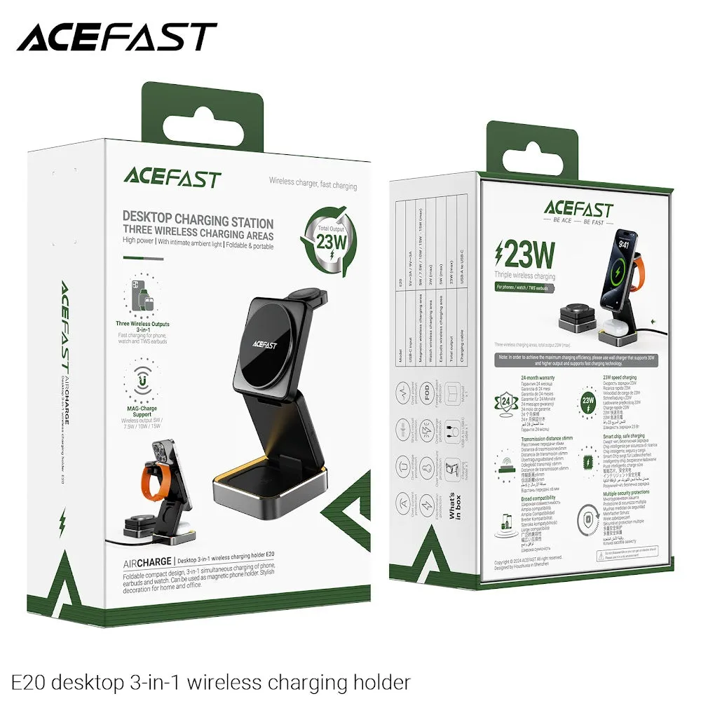 Acefast E20 desktop 3-in-1 Wireless Charging Holder - Black