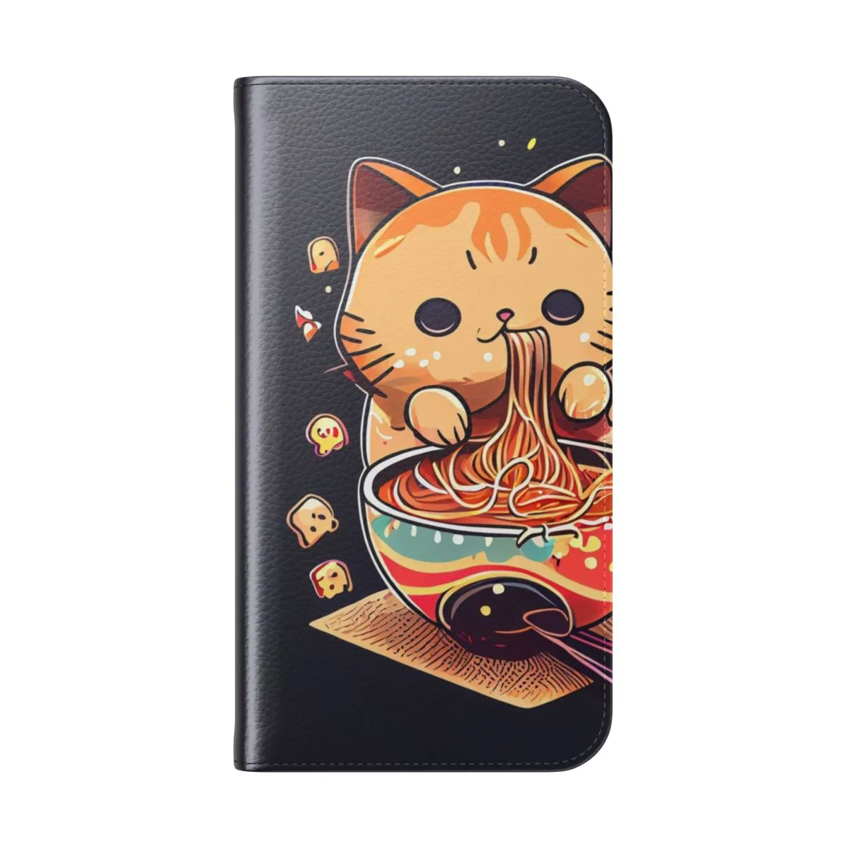 Adorable Japanese Cat Eating Ramen Noodles Flip Phone Case