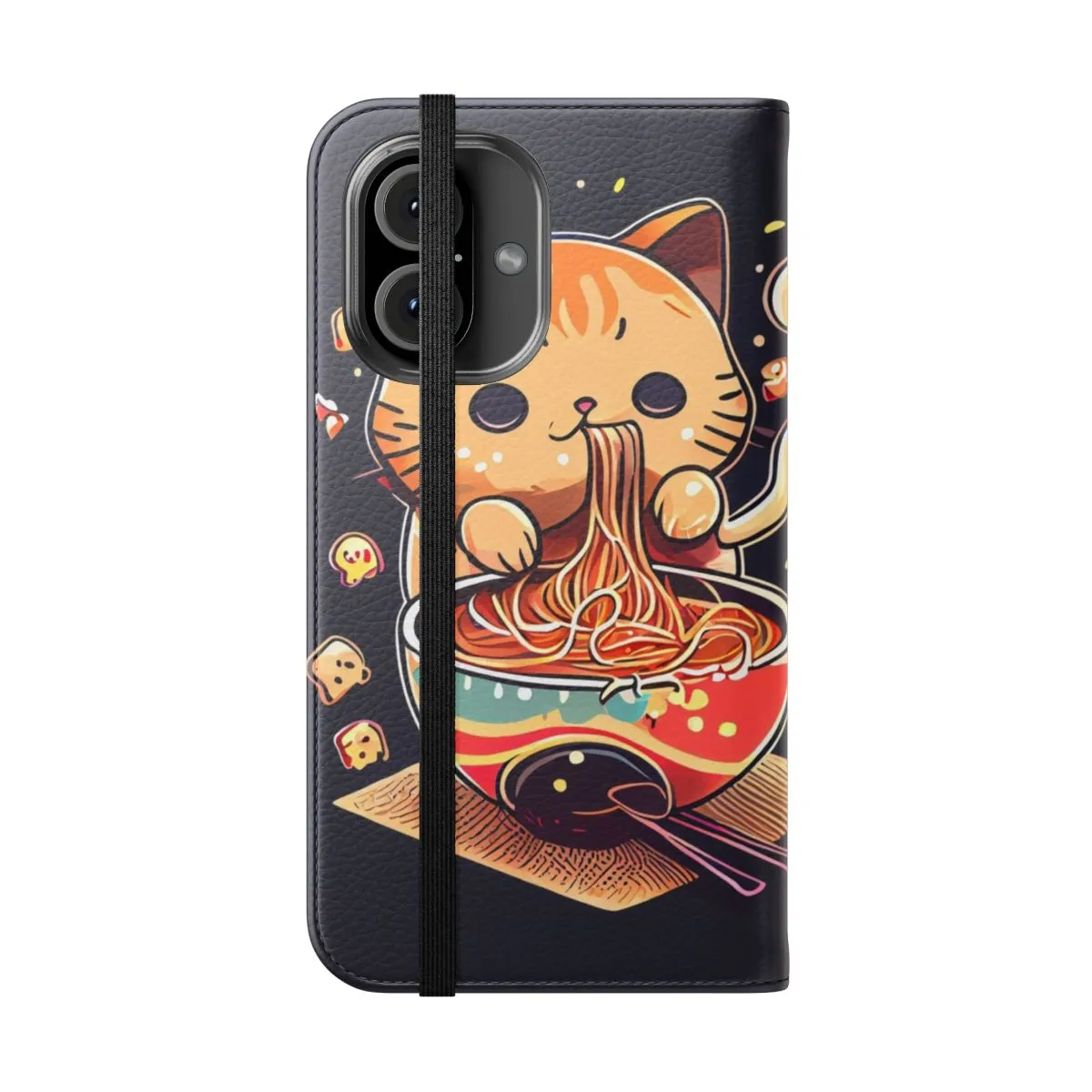 Adorable Japanese Cat Eating Ramen Noodles Flip Phone Case