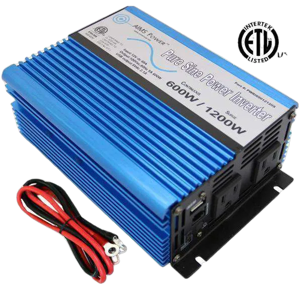 Aims Power PWRI60012120S 600 Watt Pure Sine Power Inverter w/ USB Port ETL Listed New