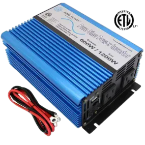 Aims Power PWRI60012120S 600 Watt Pure Sine Power Inverter w/ USB Port ETL Listed New