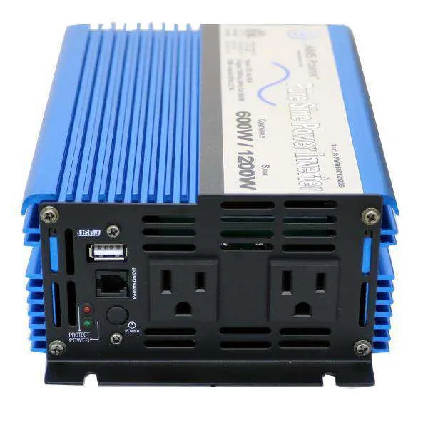 Aims Power PWRI60012120S 600 Watt Pure Sine Power Inverter w/ USB Port ETL Listed New