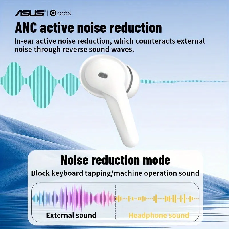 Asus headphones in-ear function touch active noise cancellation immersive sound quality, wireless earbuds built-in microphone music call control with charging ear cap