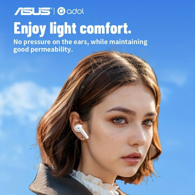 Asus headphones in-ear function touch active noise cancellation immersive sound quality, wireless earbuds built-in microphone music call control with charging ear cap