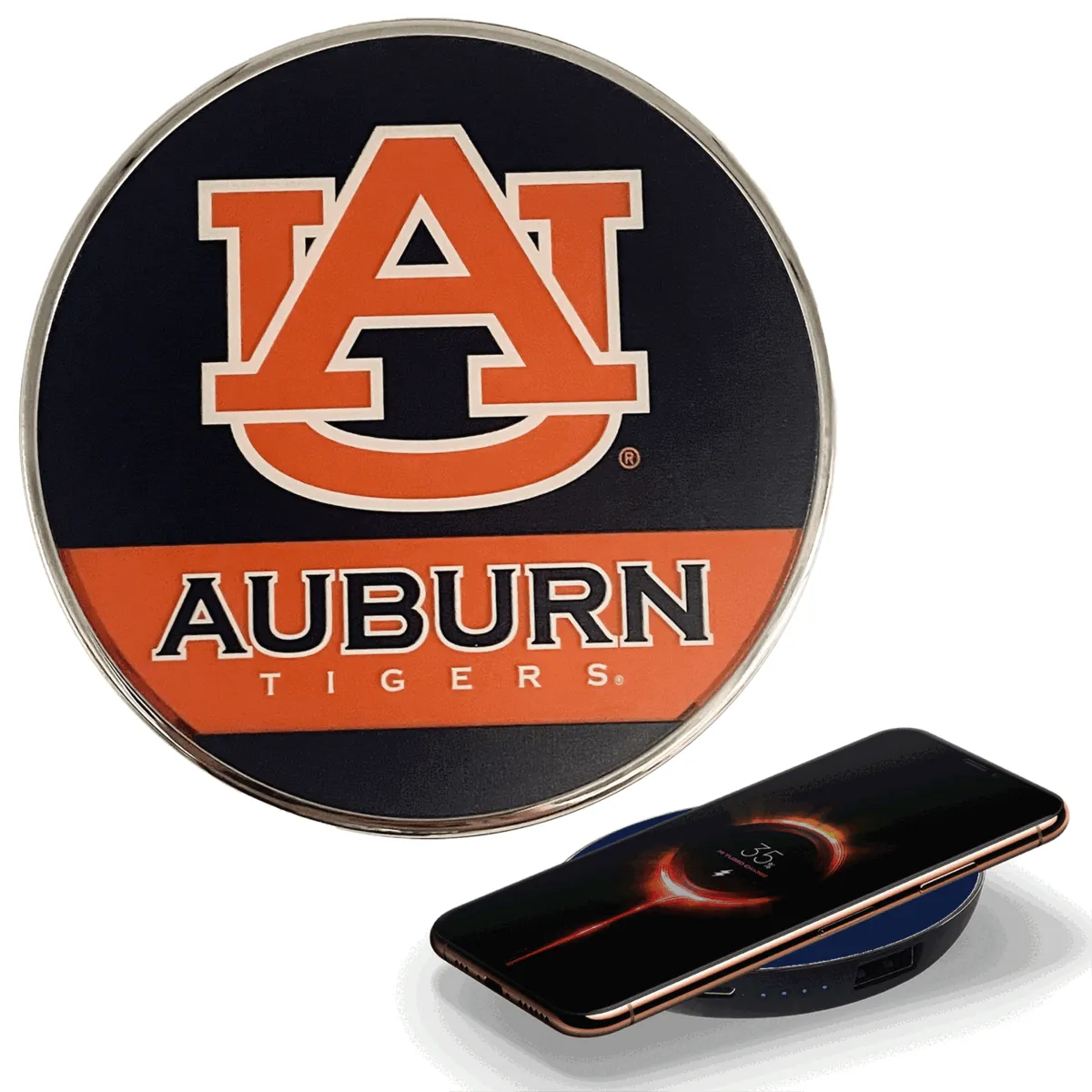 Auburn University Qi Wireless Charger With Illuminated Tigers Logo & Built-In Power bank