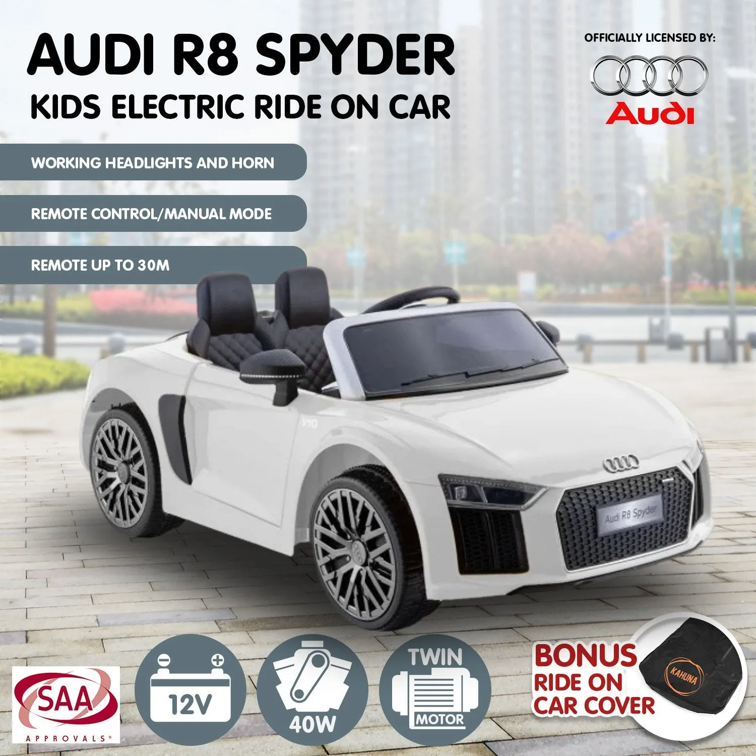 Audi R8 Spyder Electric Ride On Car with Remote & MP3 - Kahuna