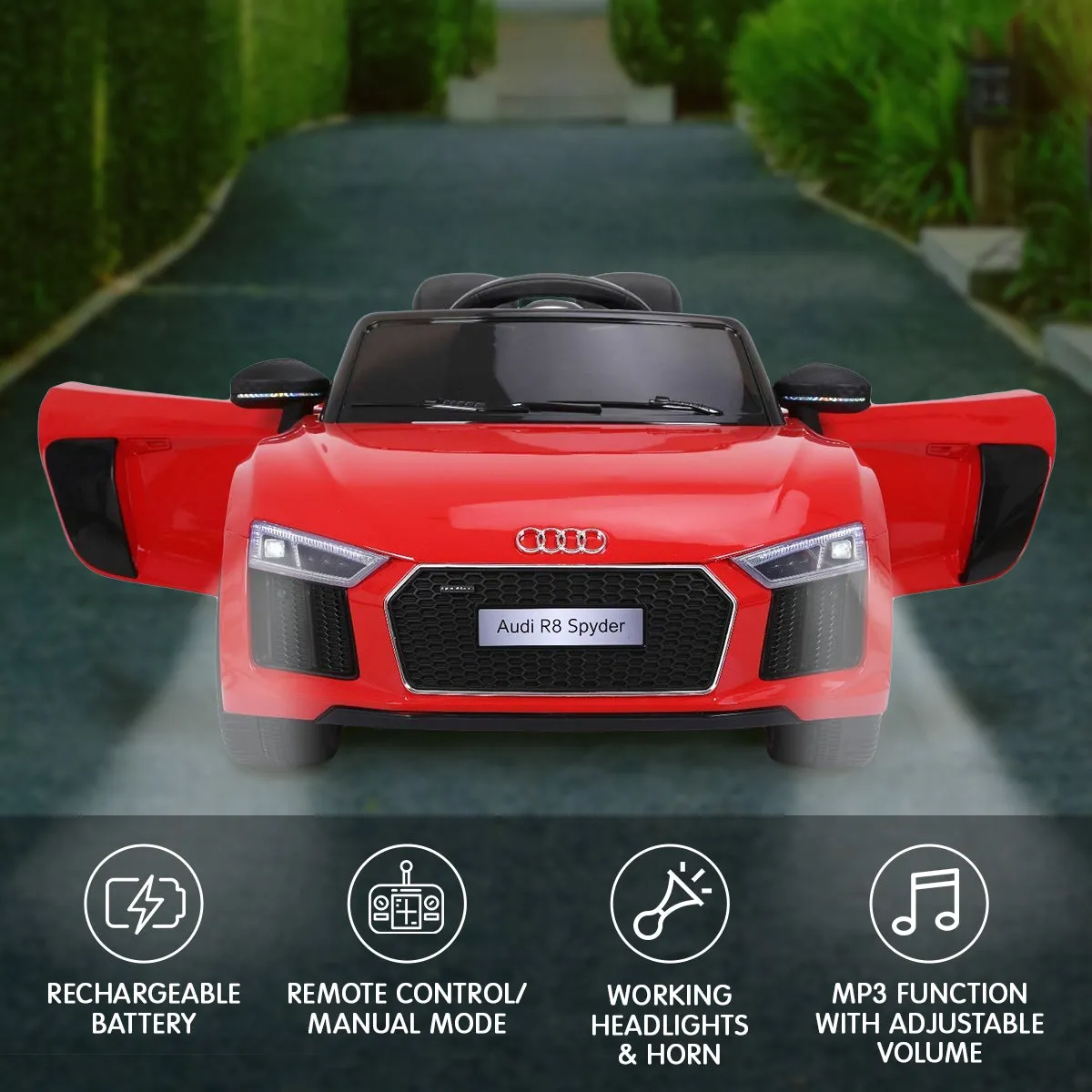 Audi R8 Spyder Kids Ride-On Car, Remote, MP3, Red - Kahuna