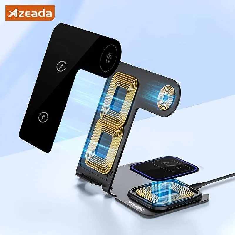 Azeada PD-W19 Metal 3 in 1 Wireless Charger Stand - Blue