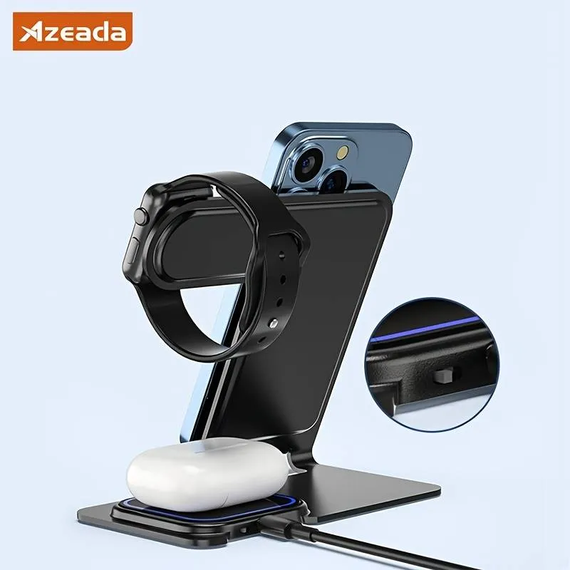 Azeada PD-W19 Metal 3 in 1 Wireless Charger Stand - Blue