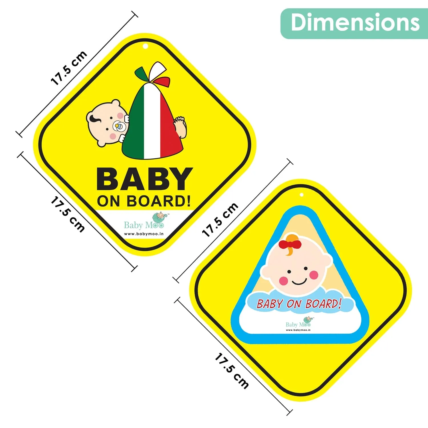 Baby Moo Car Safety Sign Sleeping Baby On Board With Suction Cup Clip 2 Pack - Yellow, Blue