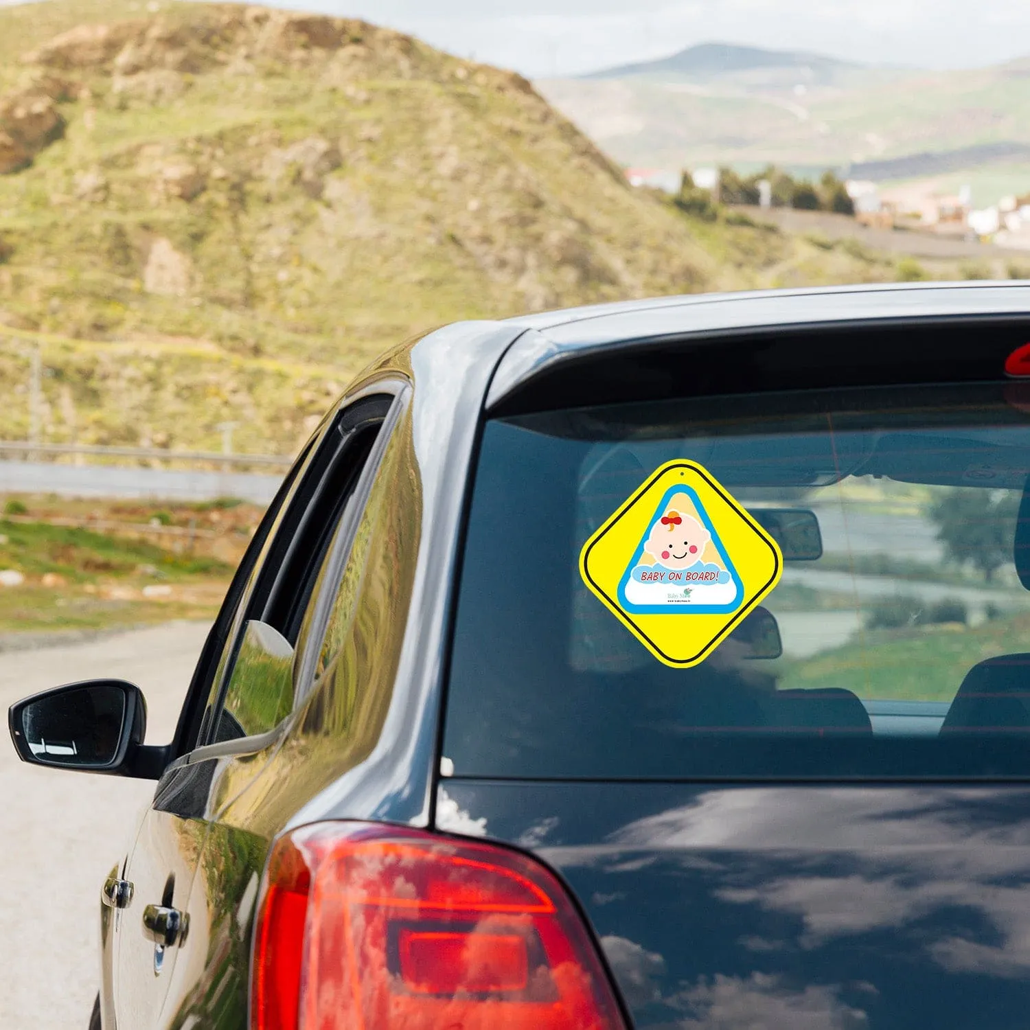 Baby Moo Car Safety Sign Sleeping Baby On Board With Suction Cup Clip 2 Pack - Yellow, Blue