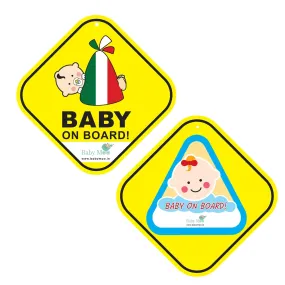 Baby Moo Car Safety Sign Sleeping Baby On Board With Suction Cup Clip 2 Pack - Yellow, Blue