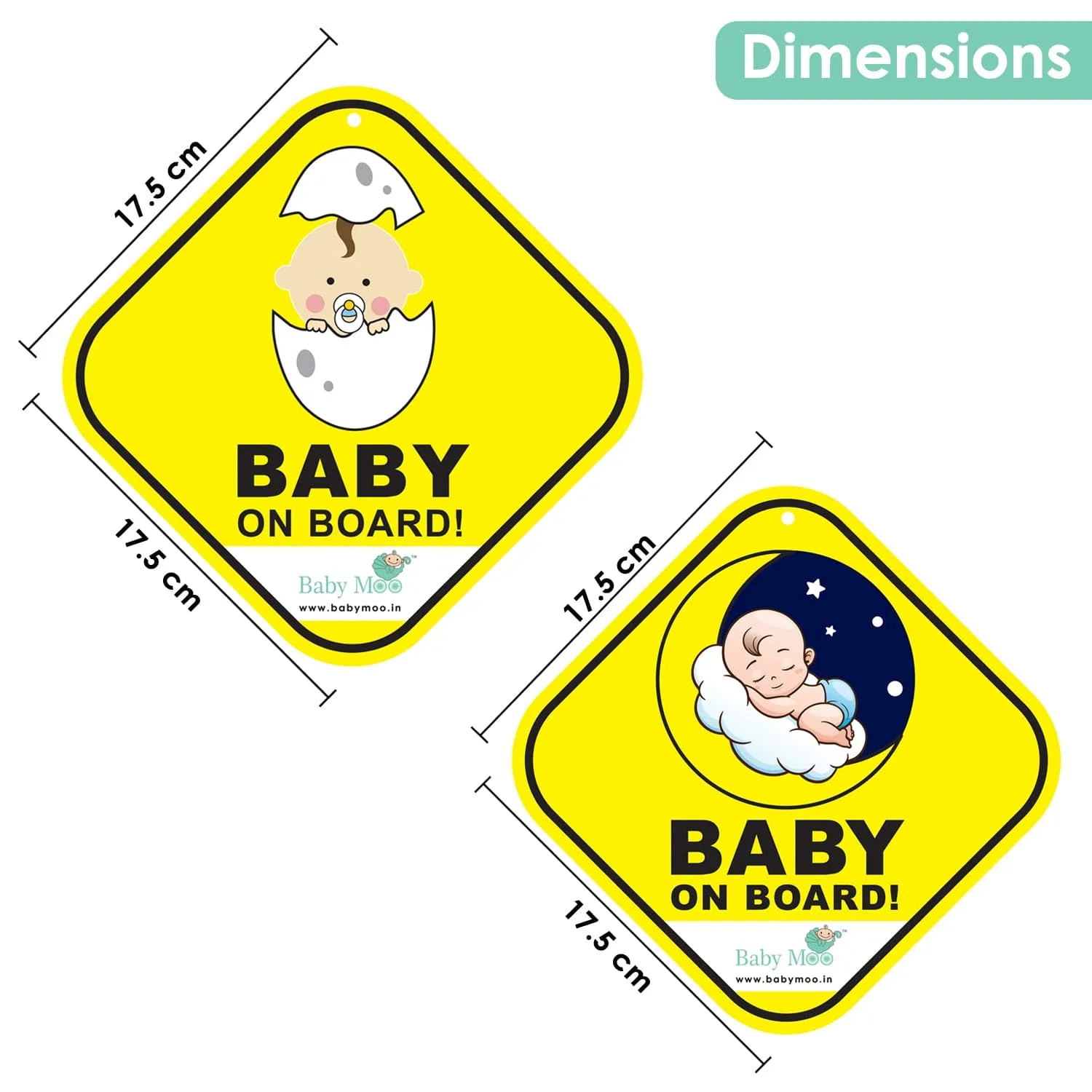 Baby Moo Car Safety Sign Snoozing Angel Baby On Board With Suction Cup Clip 2 Pack - Yellow