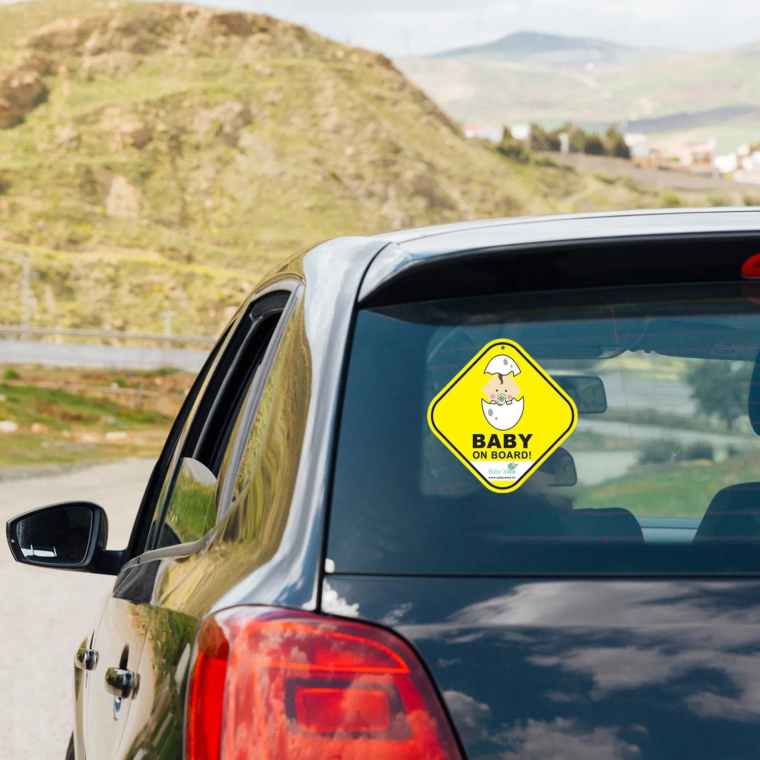 Baby Moo Car Safety Sign Snoozing Angel Baby On Board With Suction Cup Clip 2 Pack - Yellow