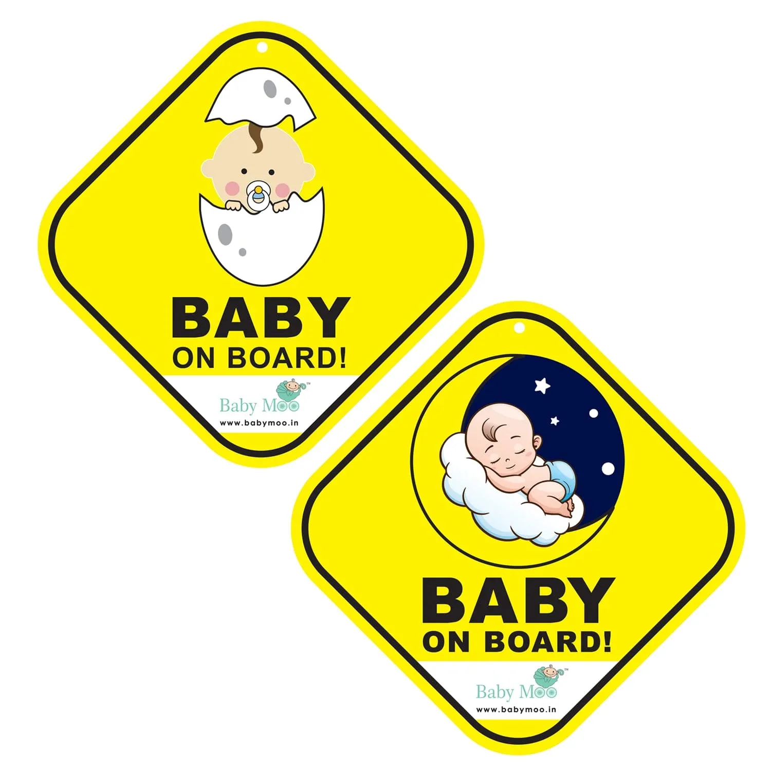 Baby Moo Car Safety Sign Snoozing Angel Baby On Board With Suction Cup Clip 2 Pack - Yellow