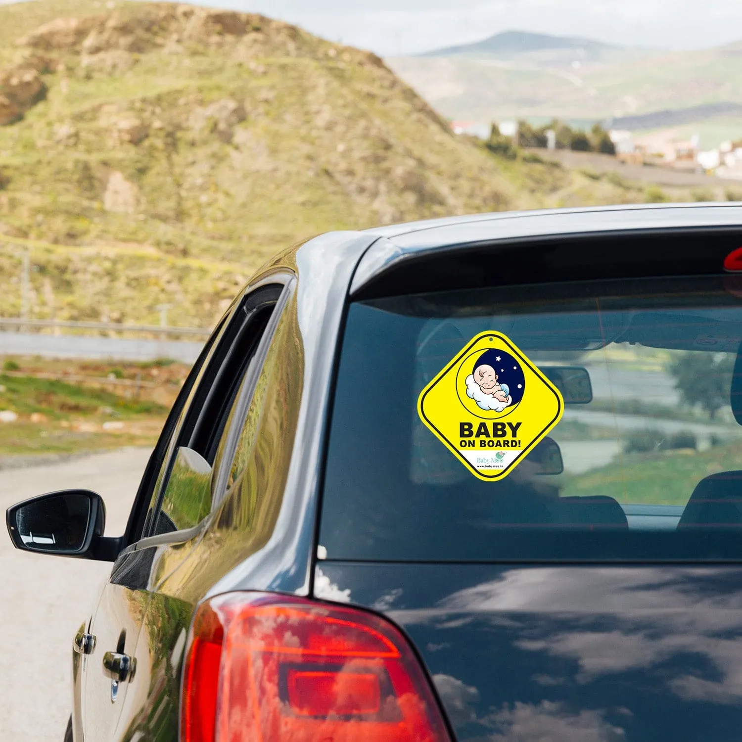 Baby Moo Car Safety Sign Snoozing Angel Baby On Board With Suction Cup Clip 2 Pack - Yellow