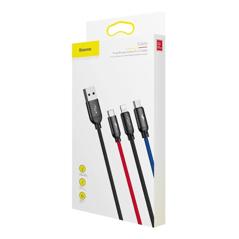 Baseus 3 in 1 - Type C, Lightning & Micro USB Data Charging Cable 120cm - Black