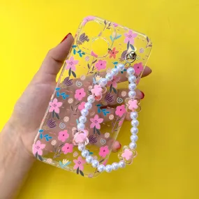 Bloomie Transparent Pinkpearl Fall Chain Phone Cover