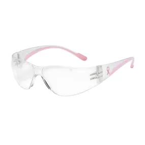 Bouton Optical 250-11-0920 Rimless Safety Glasses with Clear / Pink Temple, Clear Lens and Anti-Scratch / Anti-Fog Coating