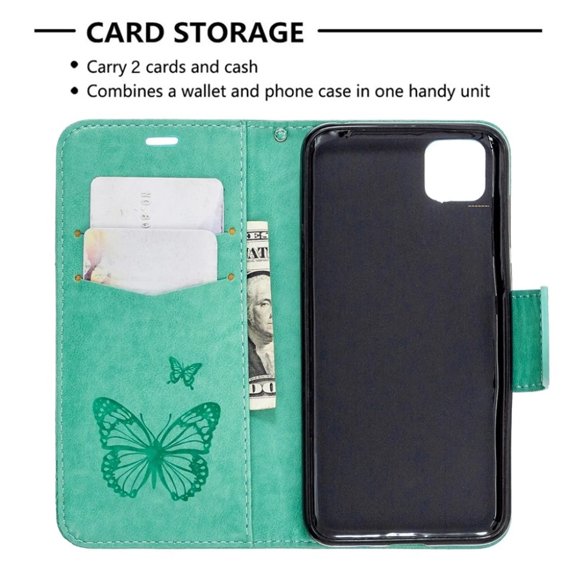 Butterfly Huawei Y5p / Honor 9S flip case - Green